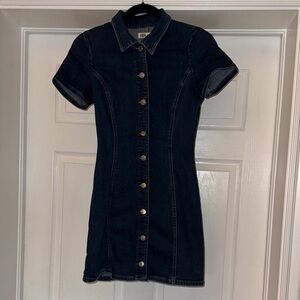 Zara Dark Blue Denim Button-Front Mini Dress